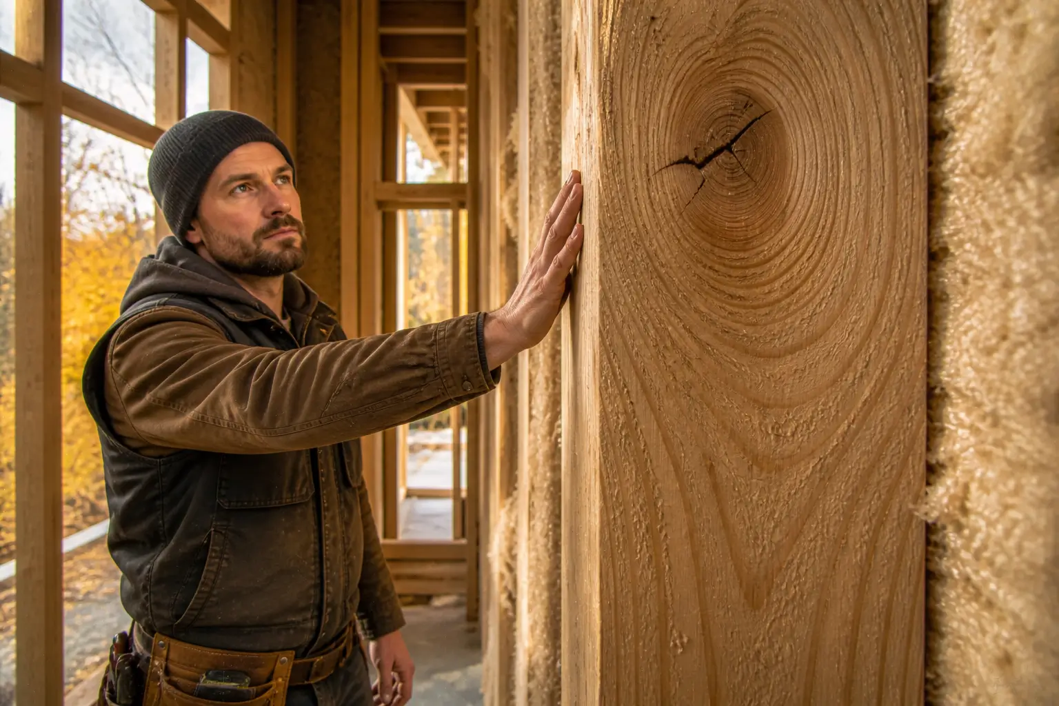 builder touching wooden frame texture