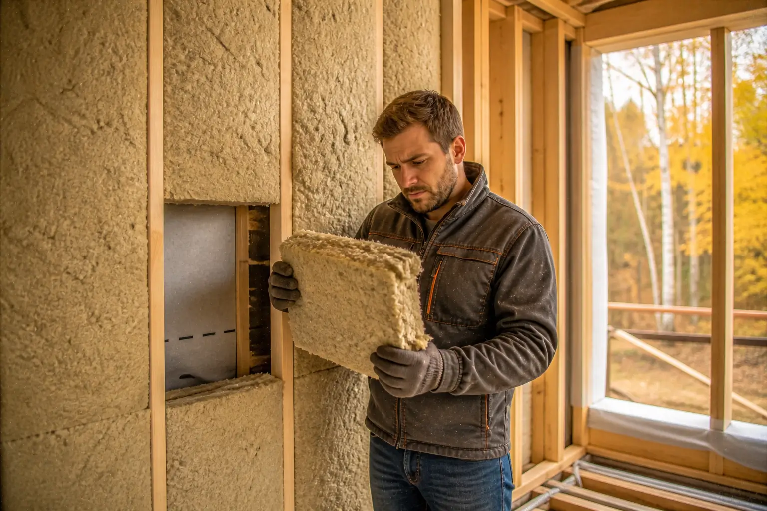 man showing insulation gap inside wall