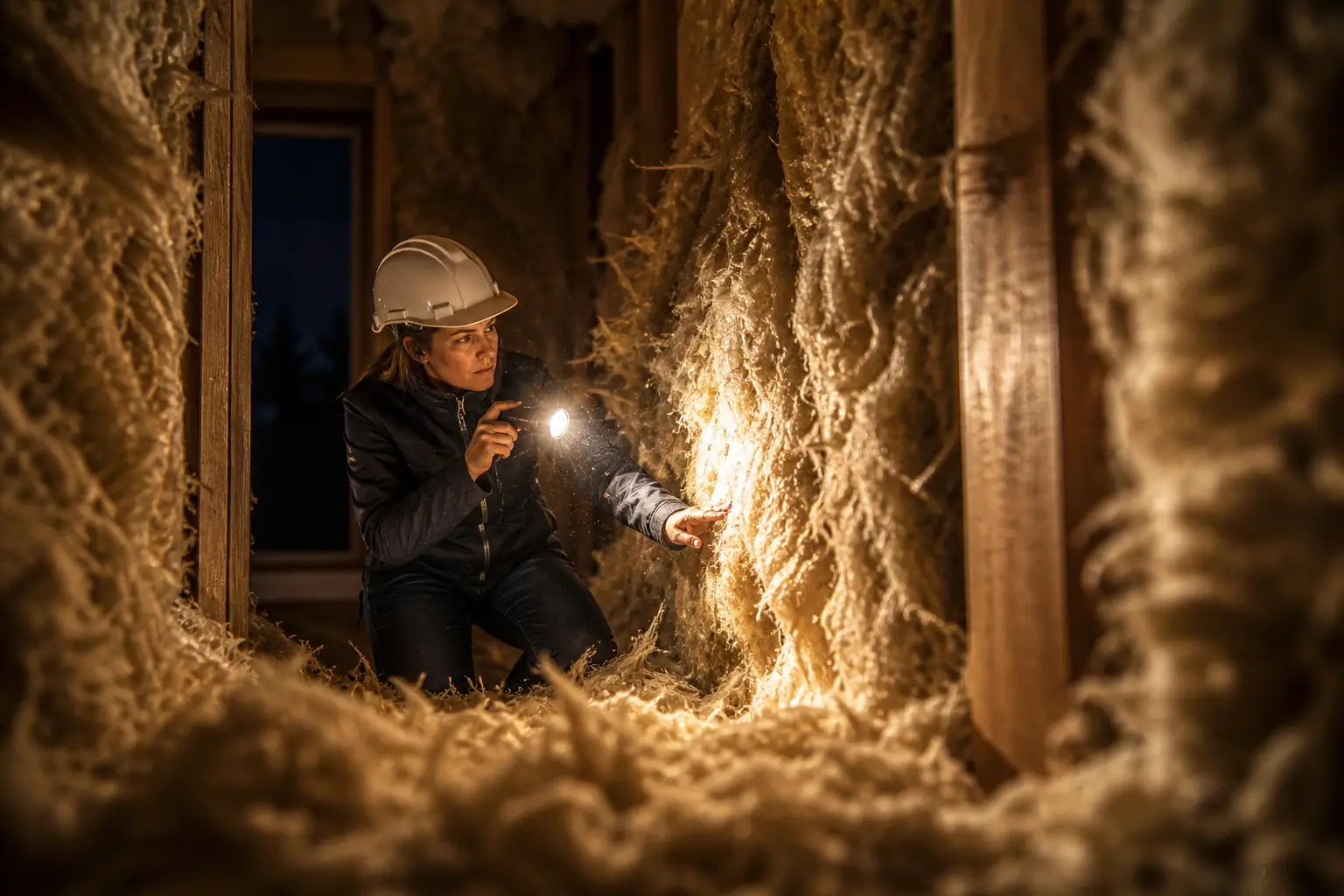 engineer checking insulation with flashlight