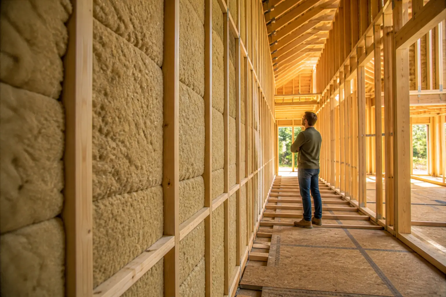 man standing inside wall frame corridor
